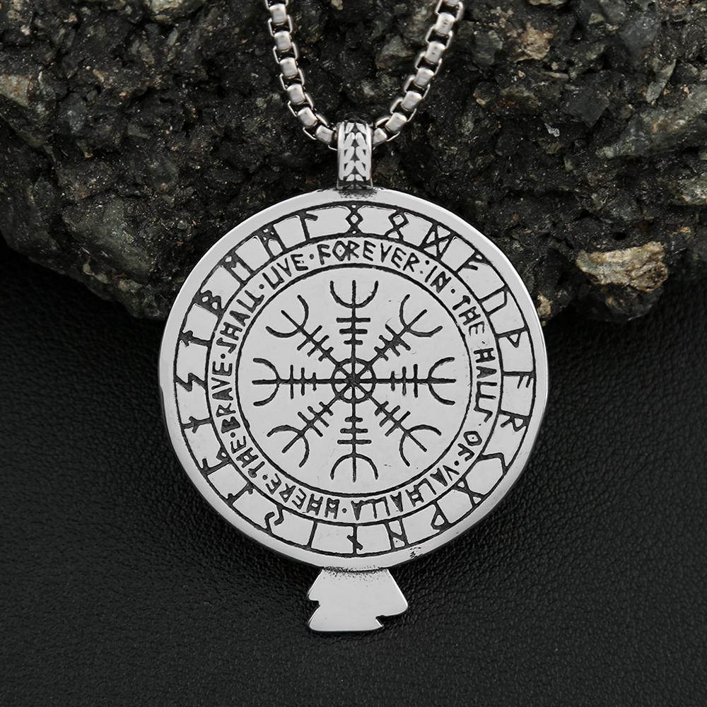 Nordische Wikinger Edelstahl Kompass Rune Anhänger Halskette Für Männer Frauen Vintage Odin Rabe Halsketten Amulett Schmuck Großhandel
