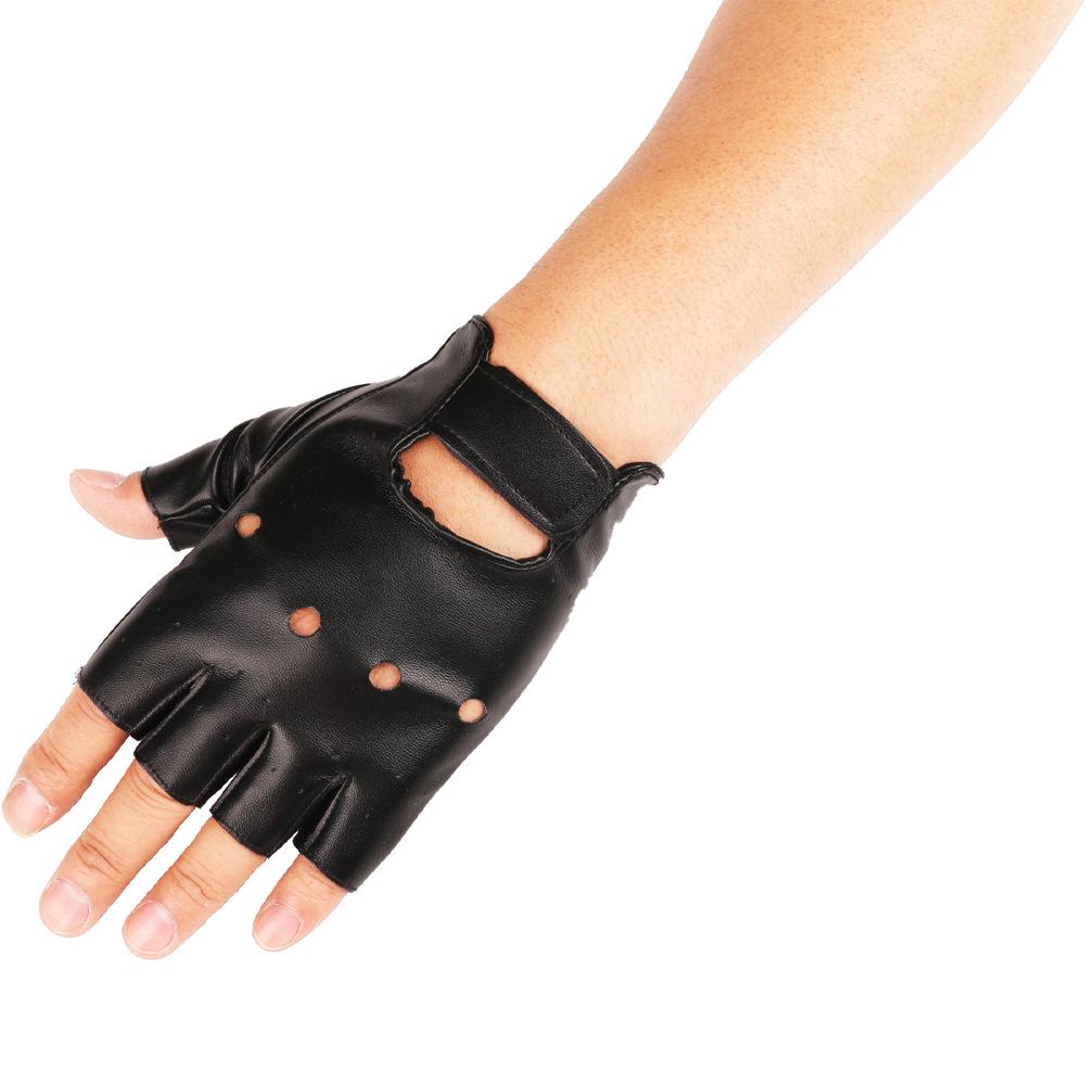 Men's Punk Gothic Leather Half-Finger Dance Gloves for Spring/Autumn Stage Performance