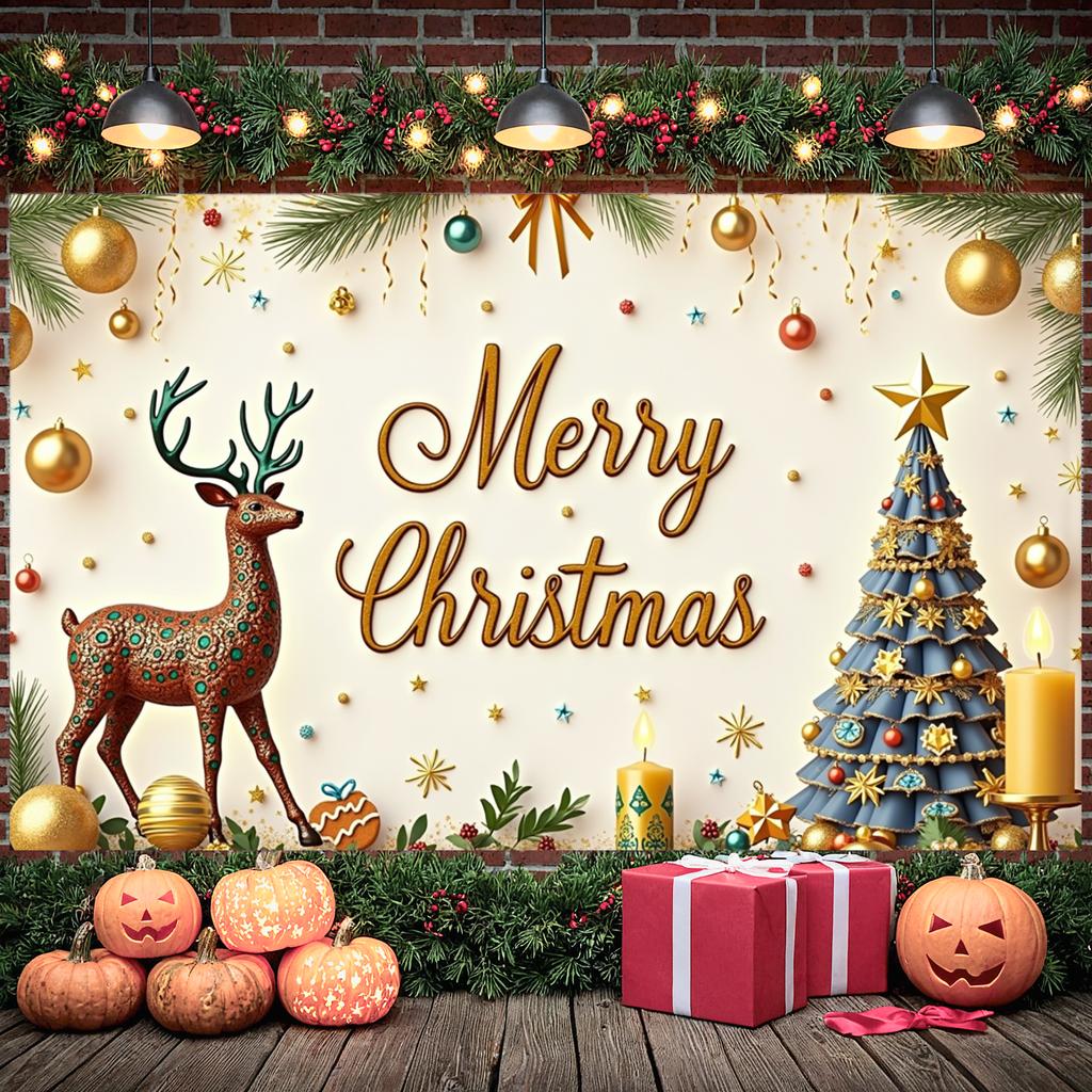 Seasonal Banner Candles Display Festive Decoration Holiday Banner Snow Effect Reindeer Decoration For Holiday Event Seasonal