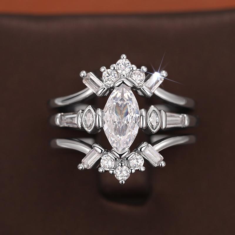 Xiaomi Huitan Dazzling 3Pcs Set Marquise-shaped Cubic Zirconia Female Rings Wedding Band Jewelry Detachable Wear Women Accessories
