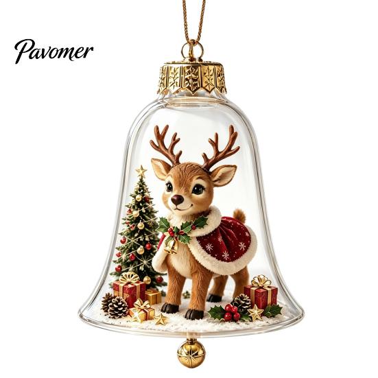 Christmas Gift for Family Friends 3D Bell Ornament, Winter Scene Clear Decoration with Santa Snowman Reindeer Decorative Spheres Angel Tree