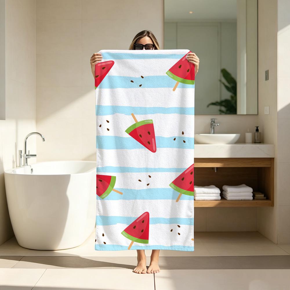 Cute Watermelon Surfboard Illustration Towel ultra-fine fiber quick drying absorbent bath towel, outdoor swimming sports towel