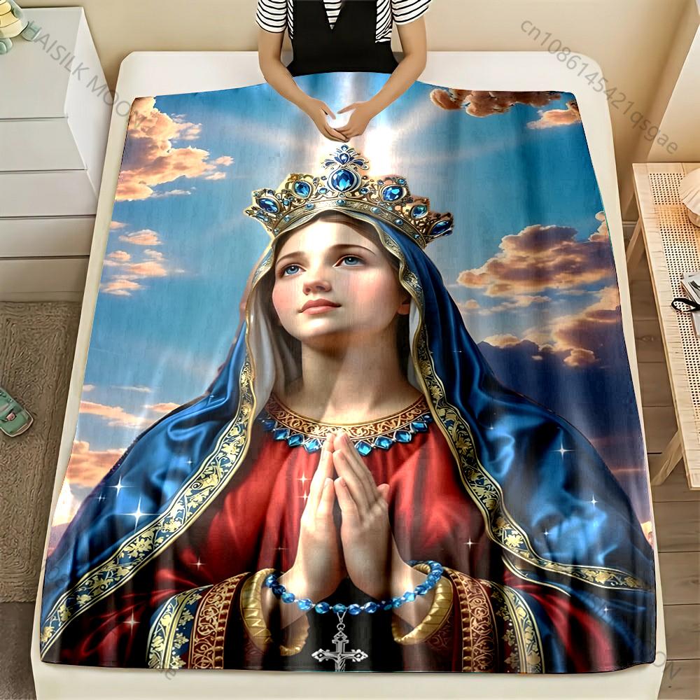 

1PC Woman praying with crown sky Print Blanket Warm Soft Fluffy Kids and Adult Sofa Bed Throw Blanket Outdoor Travel Camping RV 75x90cm