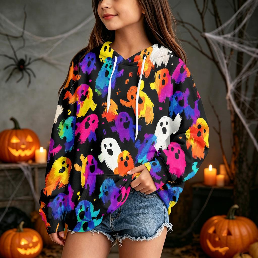 Kids Halloween Print Hoodie Pullover Sweatshirt for Boys Girls Casual Wear