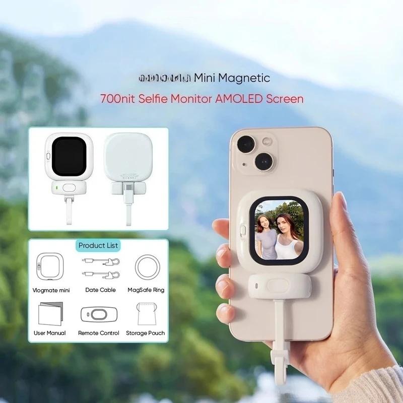 Mini AMOLED Screen Magnetic Selfie Monitor Screen Remote Control 700nits For iPhone 5-12 13 14 15 16 Pro Vlog Gift For Girl