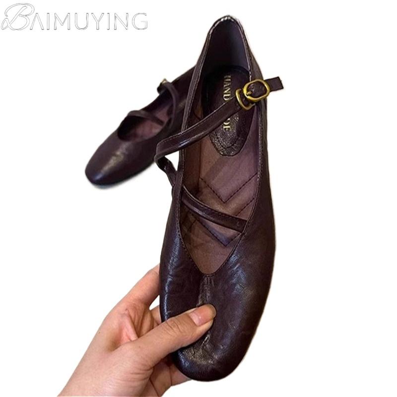 Fashion Flats Mary Jane Shoes Women Retro Sole Leather Ballet 2025 Spring Trend Dress Elegant Shoes Casual Shallow Comfort Zapatos Mujer