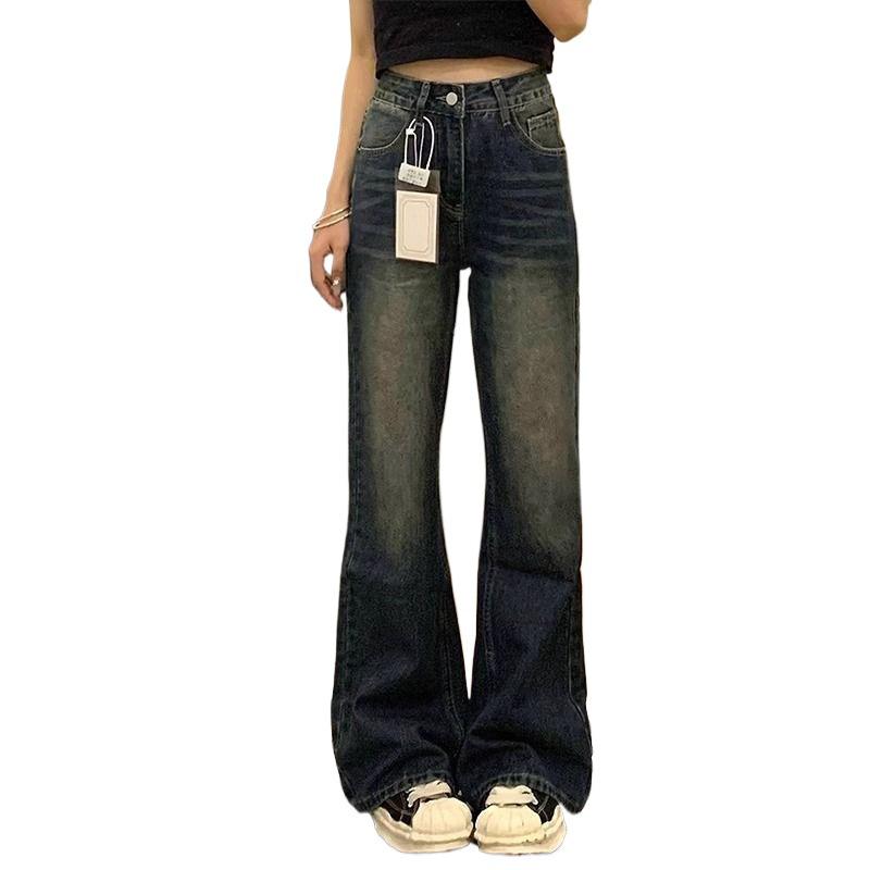 Women's High Waist Retro Blue Micro-Flare Jeans - Plus Size Slimming Fit for Pear-Shaped Bodies In Autumn/Winter
