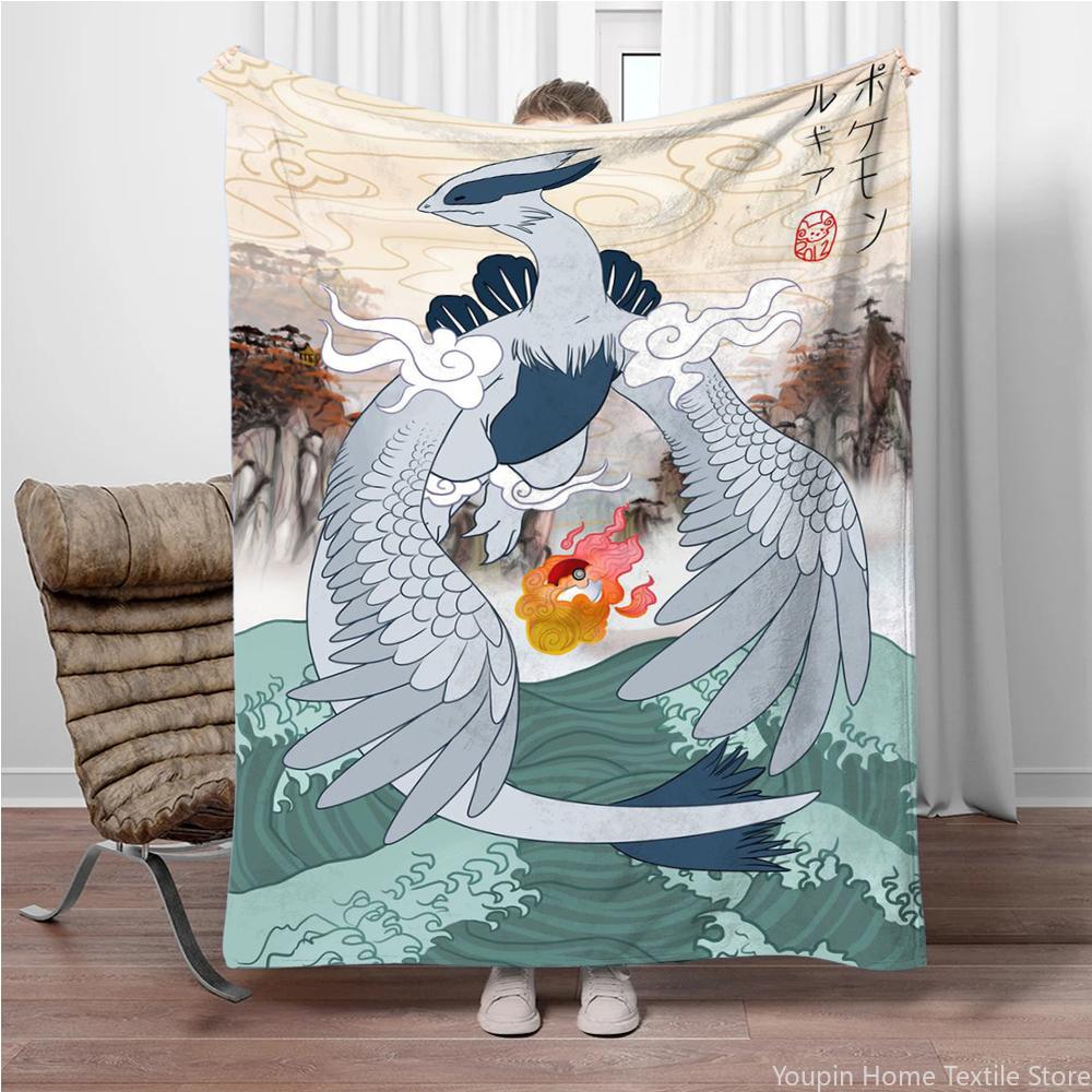 Pokemon Cartoon Retro Charizard Anime Flannel Blanket Pikachu Figures Home Sofa Lunch Break Blankets Children Student Kids Gifts