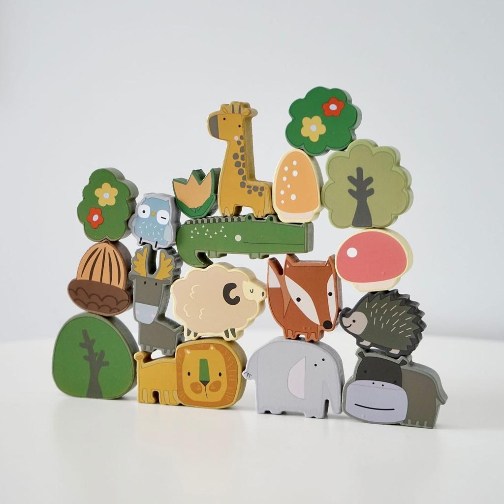 Kids Wooden Toy 3D Stacking Cute Food Balance Building Blocks Game Children'S Educational Toys Animal Tree Tumble Jumble