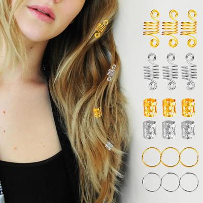 60Pcs Braids Cuffs Rings Gloss Hair Color Dreadlock Headdress Anti-rust Extension Anti-fall Silver Golden Beads Adjustable Cuffs
