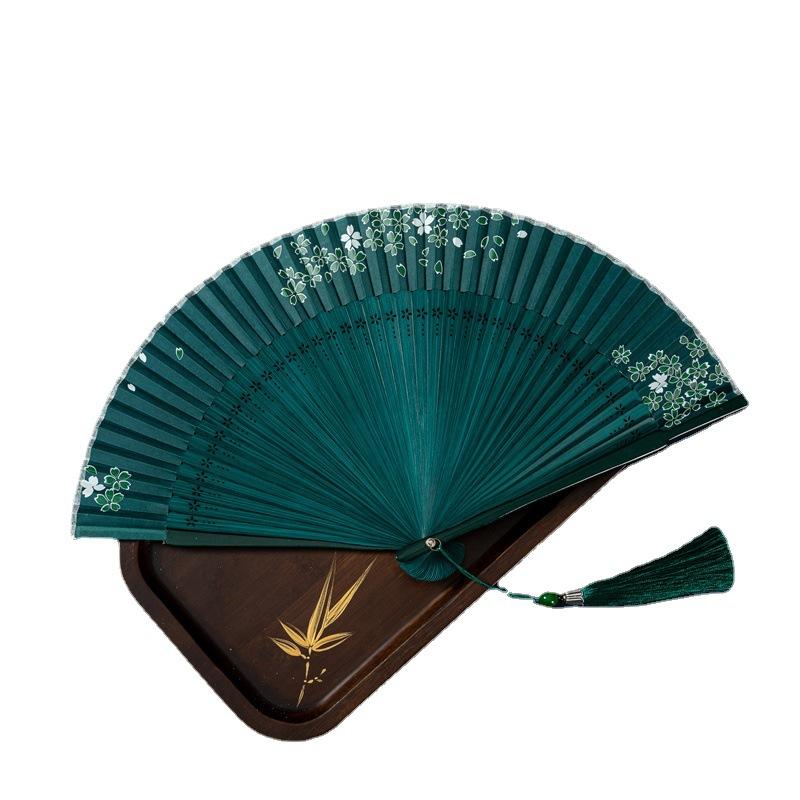 Ancient Style Folding Fan Bamboo Folding Fan Retro Chinese Style Hanfu Qipao Dance Runway Fan