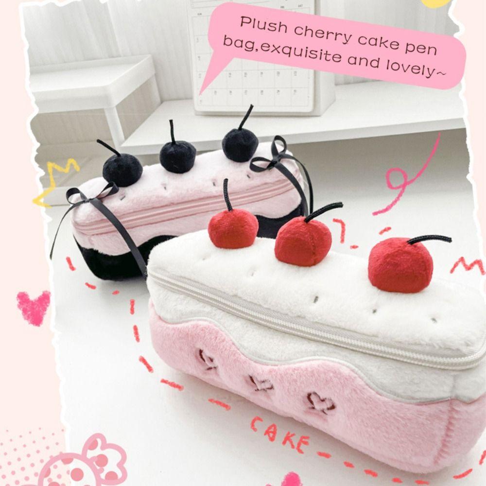 Portable Pen Bag Large Capacity Cherry Cake Pencil Case Multifunction Portable Stationery Bag Back To School