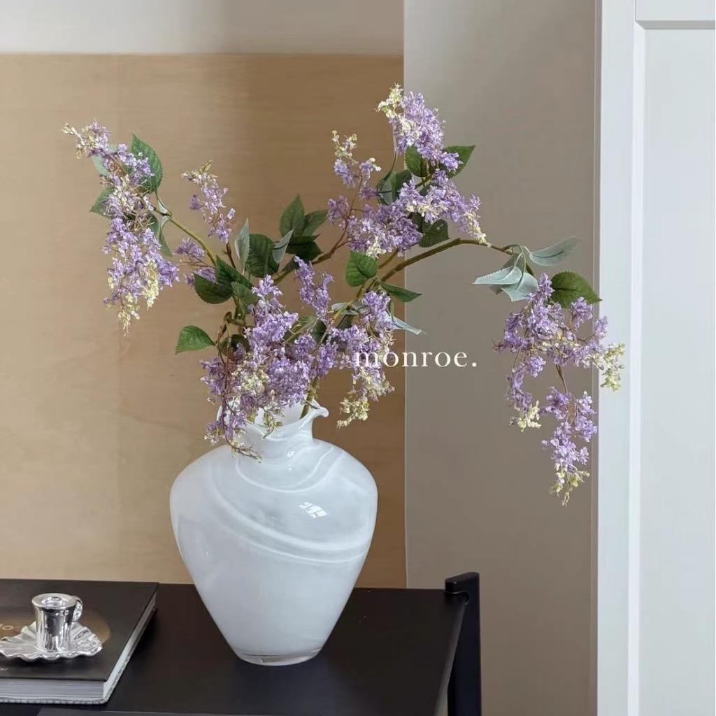 Minimalist White Glass Vase, Song Dynasty Zen Style, Wabi-Sabi Desktop Accent for Living Room, Unique Gift