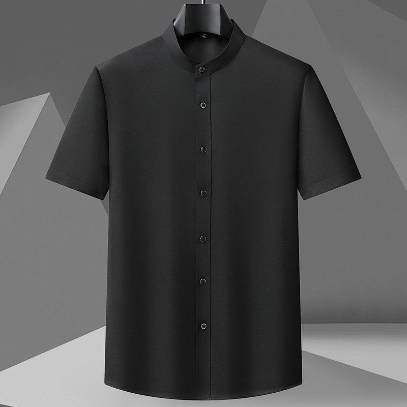 Chinese Stand-up Collar Men's Long-sleeved Shirt Youth Bamboo Fiber Non-ironing Round Neck Zhongshan Shirt CS