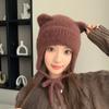 Cute Bear Ears Knitted Wool Hat Women's Big Head Circumference Versatile Face Little Lei Feng Hat Warm Ear Protection Hat Tide