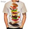 Summer Round Neck Hamburger Pattern 3D Print Top Fashionable Casual Short Sleeved Men's T-shirts