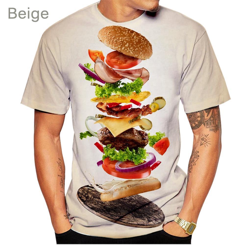 Summer Round Neck Hamburger Pattern 3D Print Top Fashionable Casual Short Sleeved Men's T-shirts