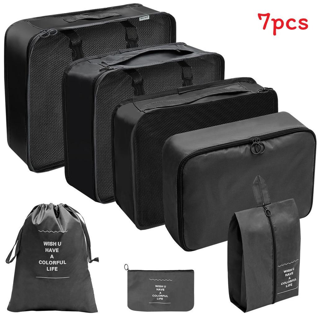 Set Organizzatore da Viaggio Sette Pezzi Impermeabile Cubico Storage per Bagagli per Viaggi di Piacere