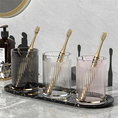 Tasse de bain de bouche à rayures de luxe, porte-gobelet rond portable, tasse de rangement pour brosses à dents colorée transparente, outils de lavage pour salle de bain