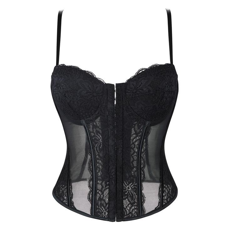 Sexy Spitzen-Korsett-Camisole für das 'Spicy Girl' mit Push-Up und Durchsicht Medium schwarz