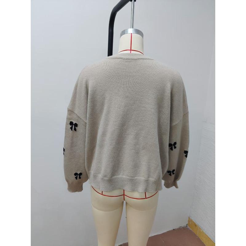 Butterfly Knot Jacquard Knitted Sweater, Autumn Women's Minimalist Design, Women's Sweater