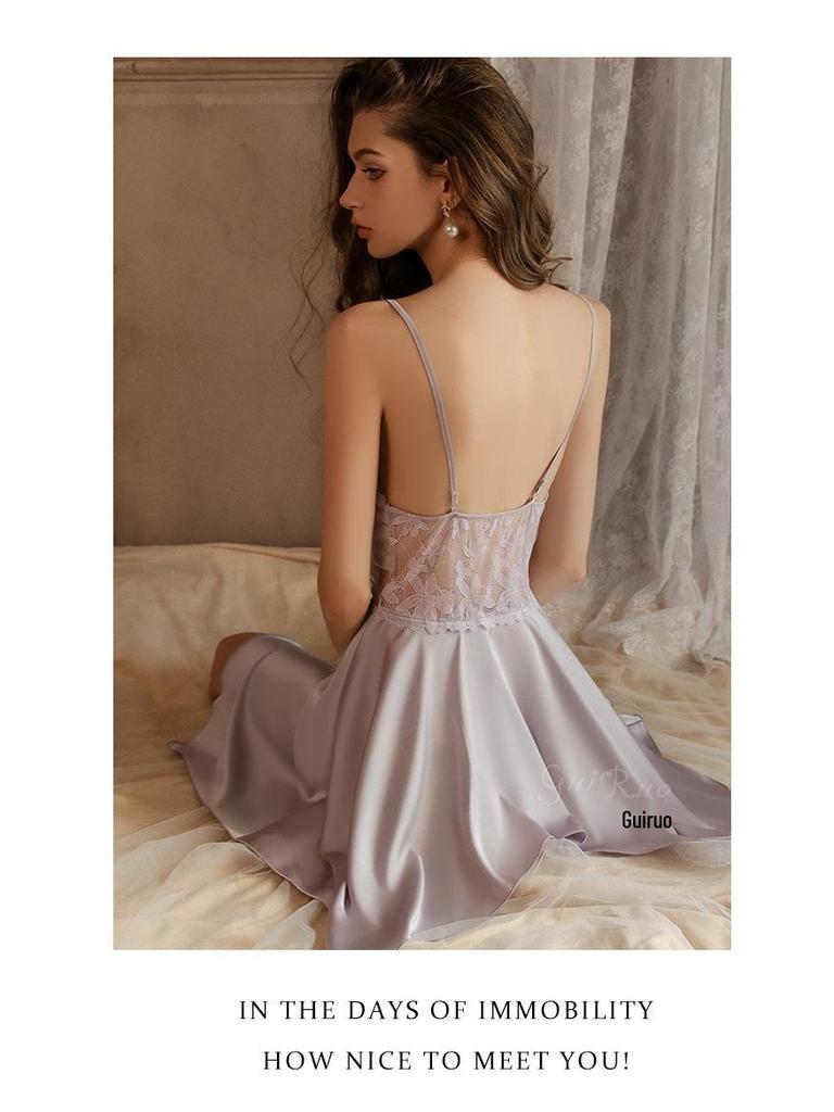 Stunning Plus Size Backless Push-Up Nightgown Set with Mesh Details