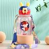 Water bottle Cartoon children's water cup High temperature resistant PC plastic cup Straw cup Kindergarten baby strap cup Primary school kettle