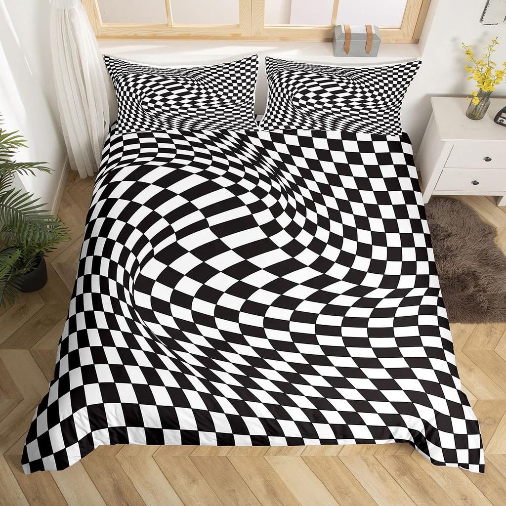 3D Visual Abstract Bedding Set Optical Illusion Duvet Cover Rainbow Striped Down Duvet Cover King Queen Single and Double Size Teen Gift