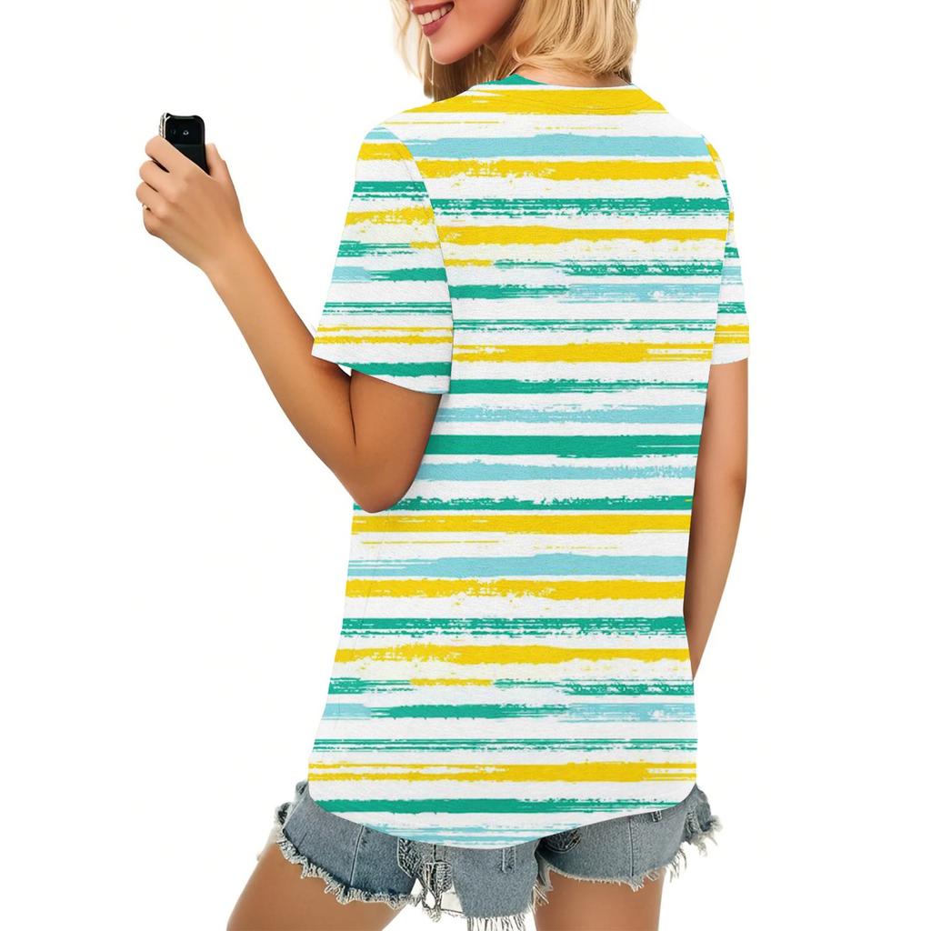 Camicia Estiva da Donna a Maniche Corte con Scollo a V Business Casual T-Shirt Larga Abbigliamento Moda Trendy Top