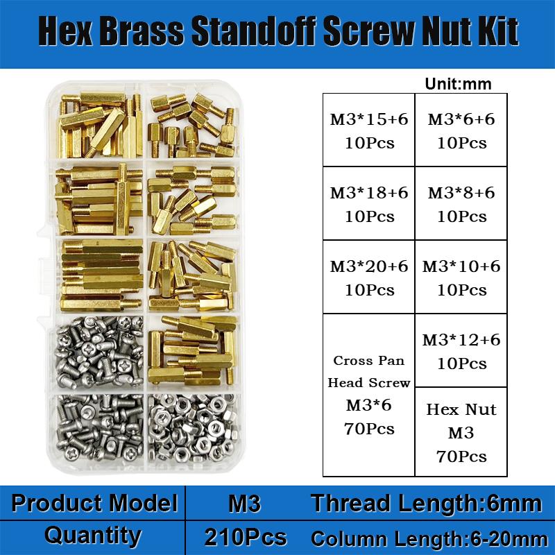 Male Female Hex Brass Standoff Spacer Kit M2M2.5 M3 M4 Brass Round Standoff with 304 Screw and Hex Nut pcb motherboard standoff