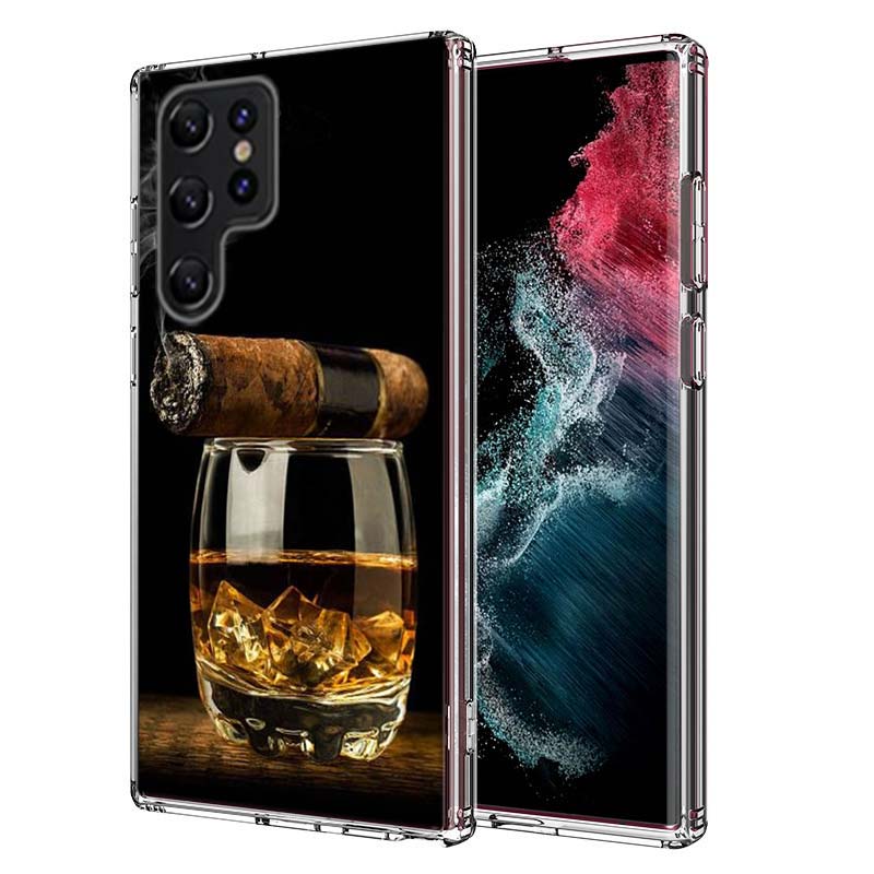 Strong Whiskey With Cigarettes Capa Phone Case For Samsung S26 Ultra S25 Edge Galaxy S23 S21 S20 S24 FE S22 S10 Plus Cover Clear