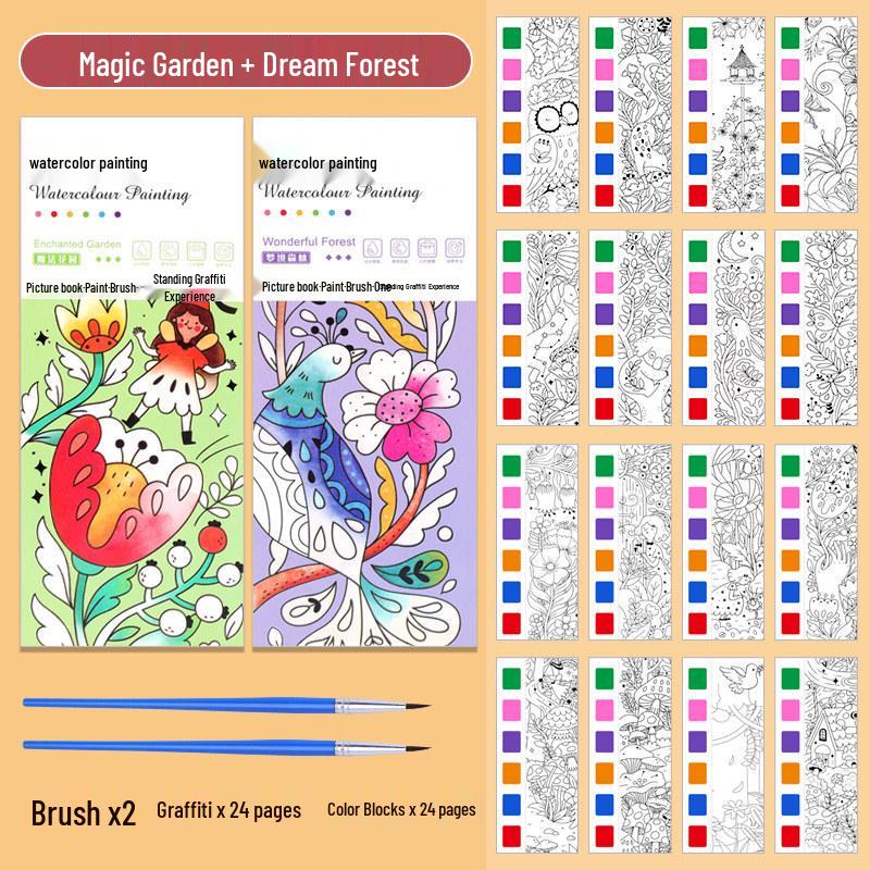 Portable Children's Watercolor Doodle and Coloring Book with Sticky Notes and Gouache