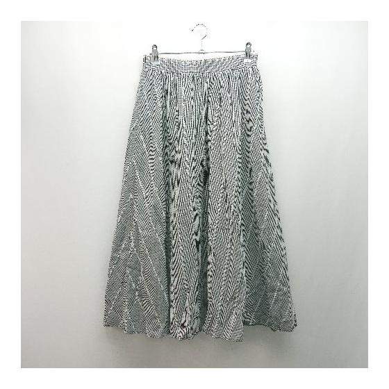 earth musicecology gingham check pattern 100% cotton lace long flare skirt size F black ladies E [Used]
