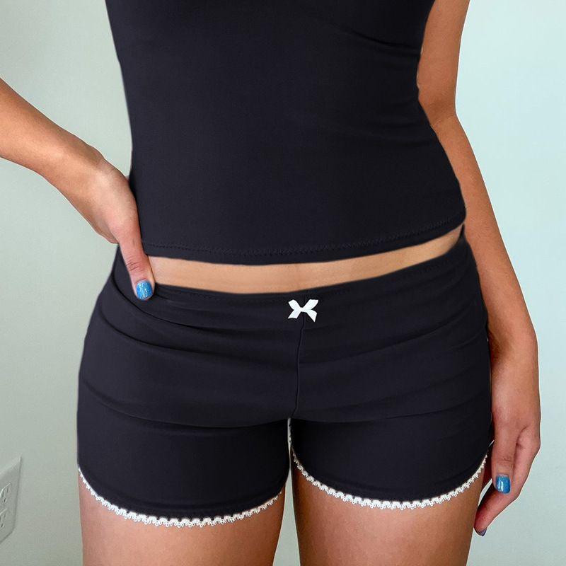 

American Casual Sexy Basic Print Contrast Color Straight-leg Flanging Super Short Shorts Young Adult Homewear Summer New Hot Pants 12712 Black L