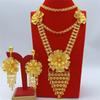 Indian 24K Gold Plated Big Necklace Earrings Jewelry Set For Women African Dubai Nigeria Bridal Wedding Party Gift Jewellery