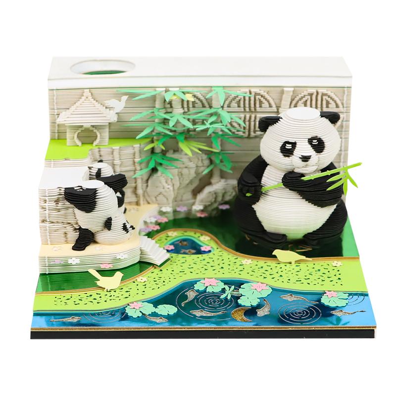 3D Paper Craft Panda Sculpture Chinese New Year Lucky Bag Layered Paper Art Desk Decoration With Light Calendar