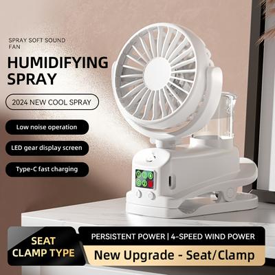 Kühlender Clip-Ventilator, wiederaufladbar, für Büro, Wohnheim, Outdoor, Multifunktionaler Schreibtisch-Clip-Ventilator, Feuchtigkeitsspendend