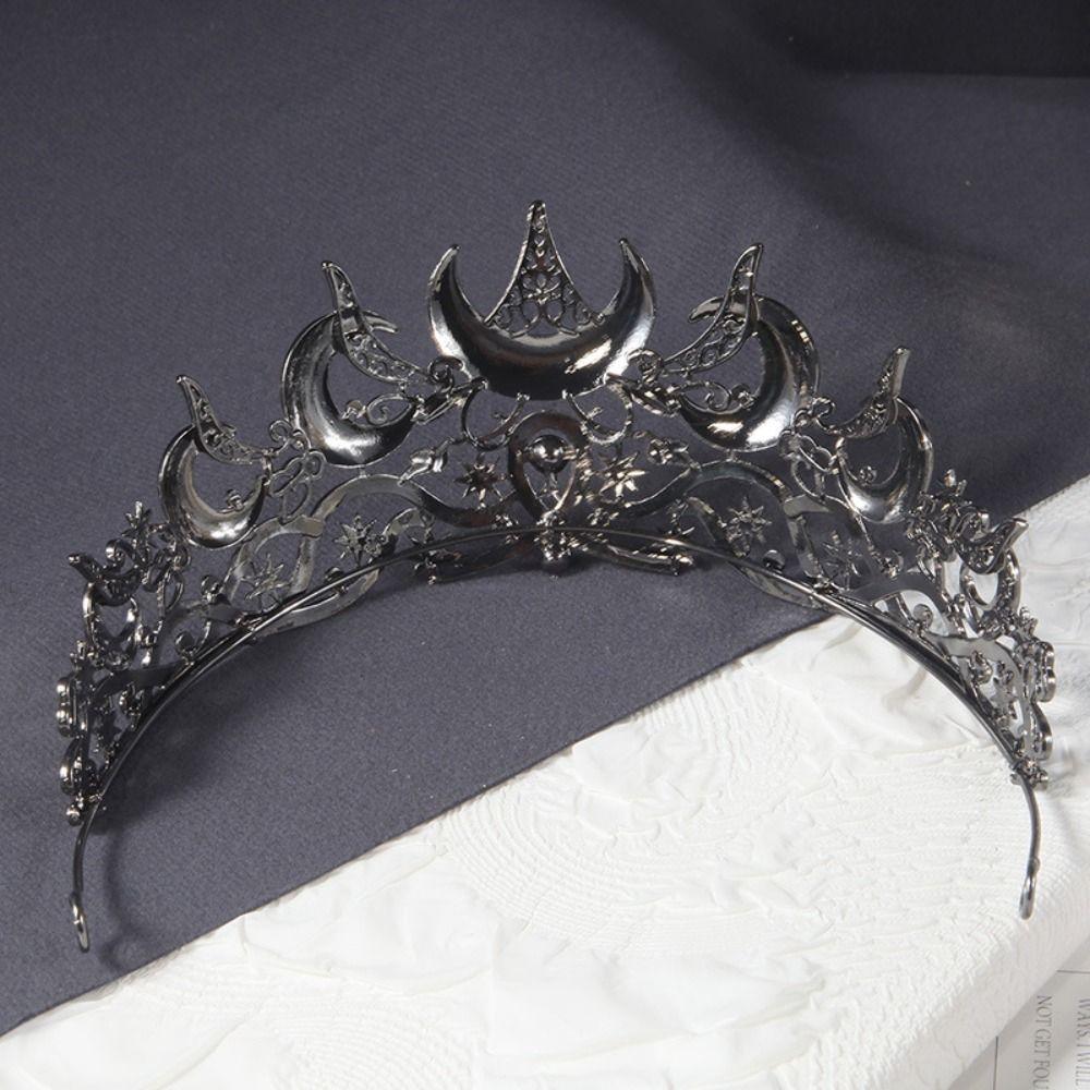 Vintage Style Queen Crown Black Color Baroque Crown Dark Star Headpiece  for Women
