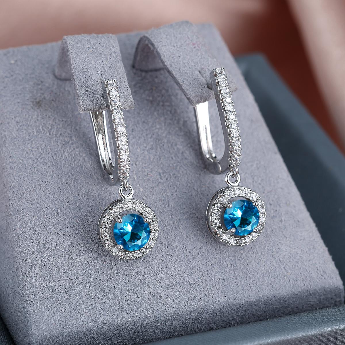 

1 пара серебристого цвета, серьги-капли круглой огранки, белые, черные, красные, синие, радужные, с камнями, висячие серьги-клипсы, свадебные украшения, подарки цвет морской волны