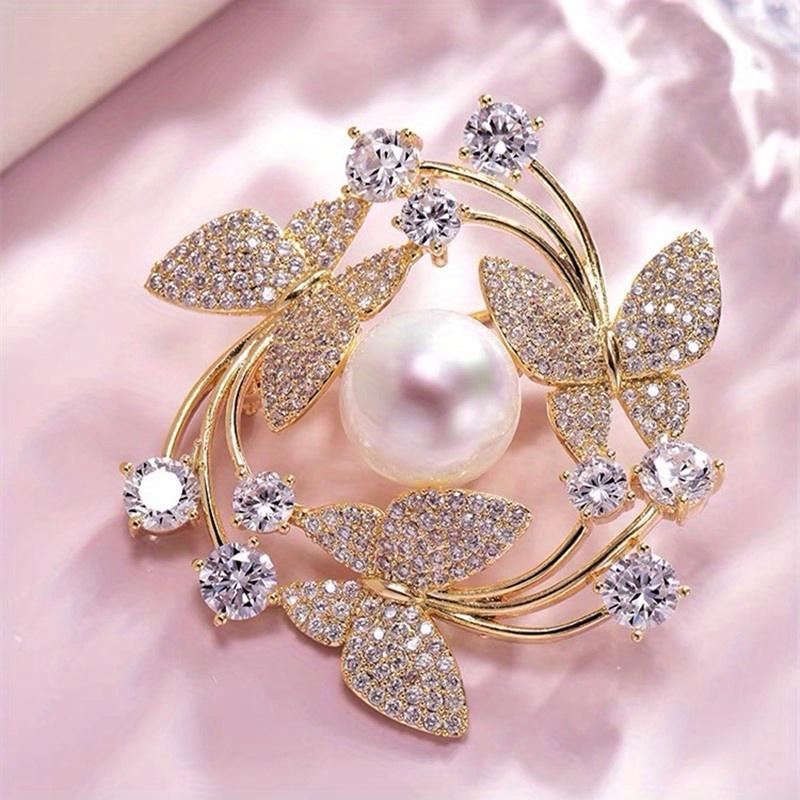 SKEDS Women Girls Elegnat High-end Flower Pearl Crystal Brooch Pin Fashion Exquisite Party Banquet Badges Corsages For Lady