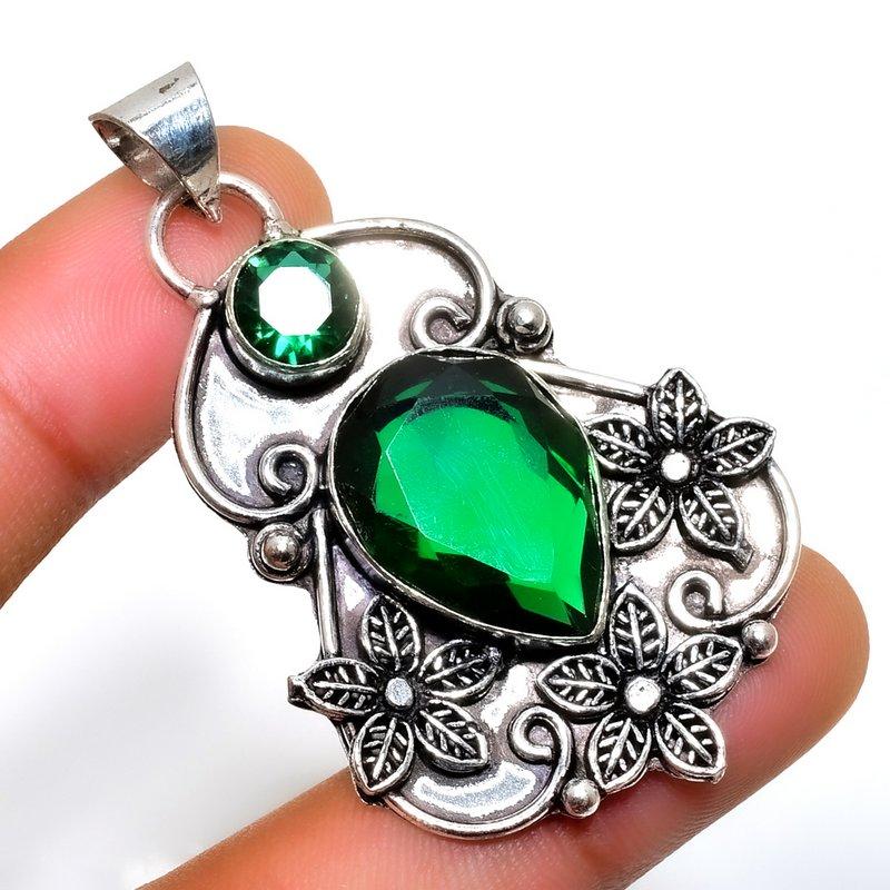 

Ювелирный кулон ручной работы с хром-диопсидом 925 пробы, посеребренный, 2,08 дюйма