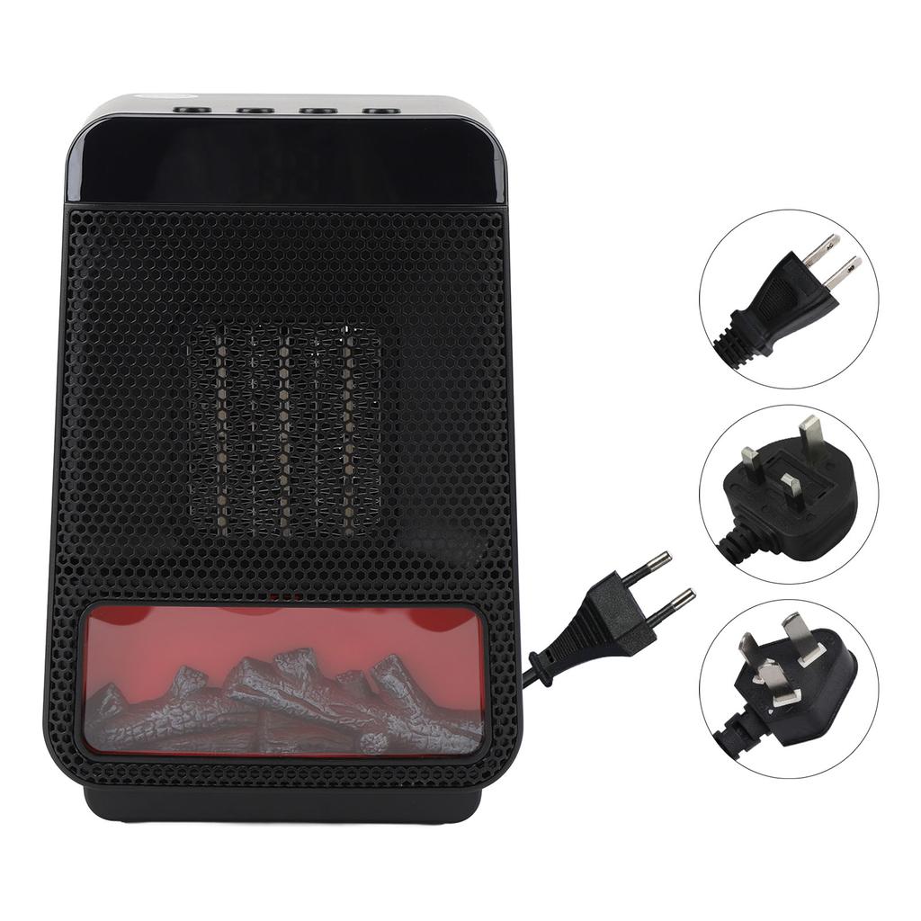 3D Flame Space Heater 4 Gears Timing Desktop Heater Fast Heating PTC Ceramic Heater for Bedroom Offi