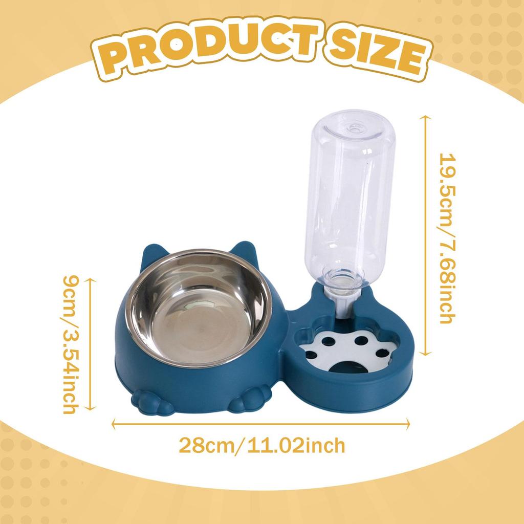 Tilted Cat Bowl with Automatic Water Bottle, Unique Dog Bowl with Automatic