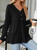V-neck Long Sleeve Solid Color Patchwork T-shirt for Autumn/Winter 2025