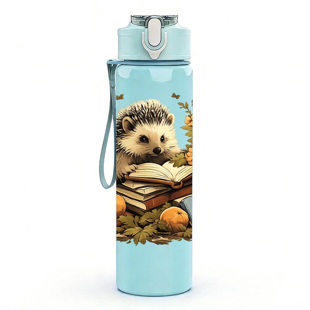 1PC Hedgehog Autumn Leaf Scene Print 750ml Color Plastic Sports Water Bottle Leakproof Flip Straw Lid Suitable for Sports Office Home Use