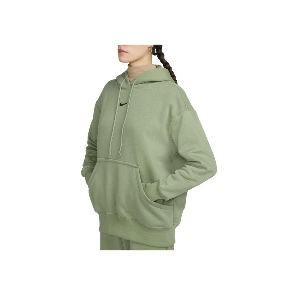 Nike Sportswear Phoenix Fleece Embroidered Solid Color Loose Drawstring Hoodie Women Hoodie Green DQ5860-386