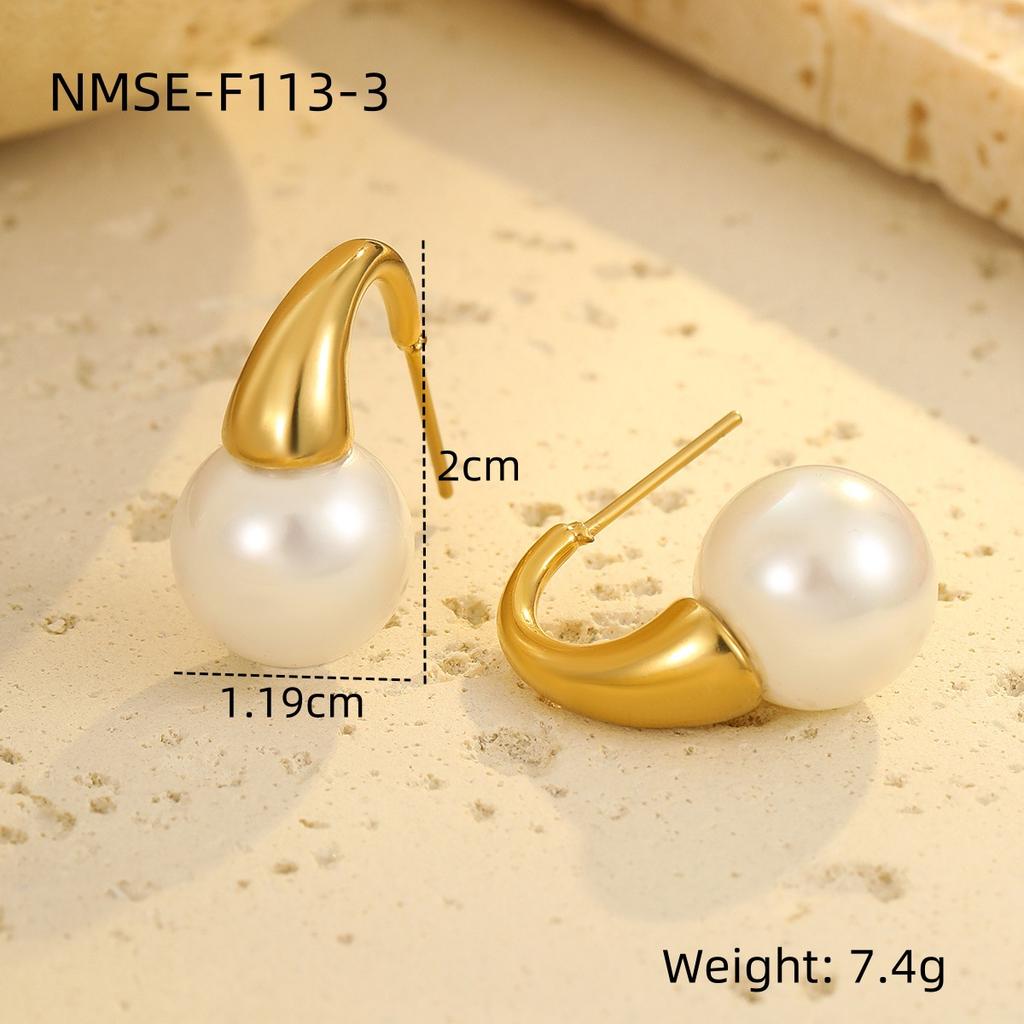 GEMCHIC Women's Elegant Faux Pearl Drop Earrings Stainless Steel Gold Silver Plated Hoop Dangle Jewelry for Wedding Party