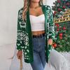 Autumn Winter Vintage Loose Long Sleeve Top Print Cardigan Knitwear V-Neck Christmas Sweater