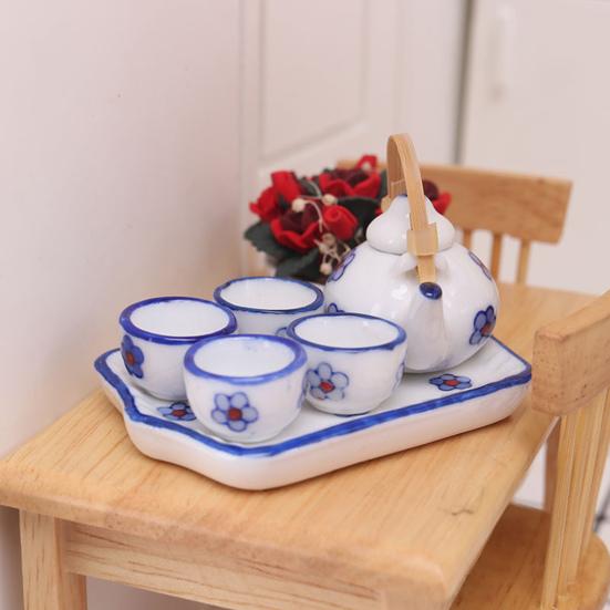 1 Set 1:12 Mini Teapot Cup Realistic Decorative Ceramics Japanese Style Porcelain Tea Kit Dollhouse Accessories for Living Room