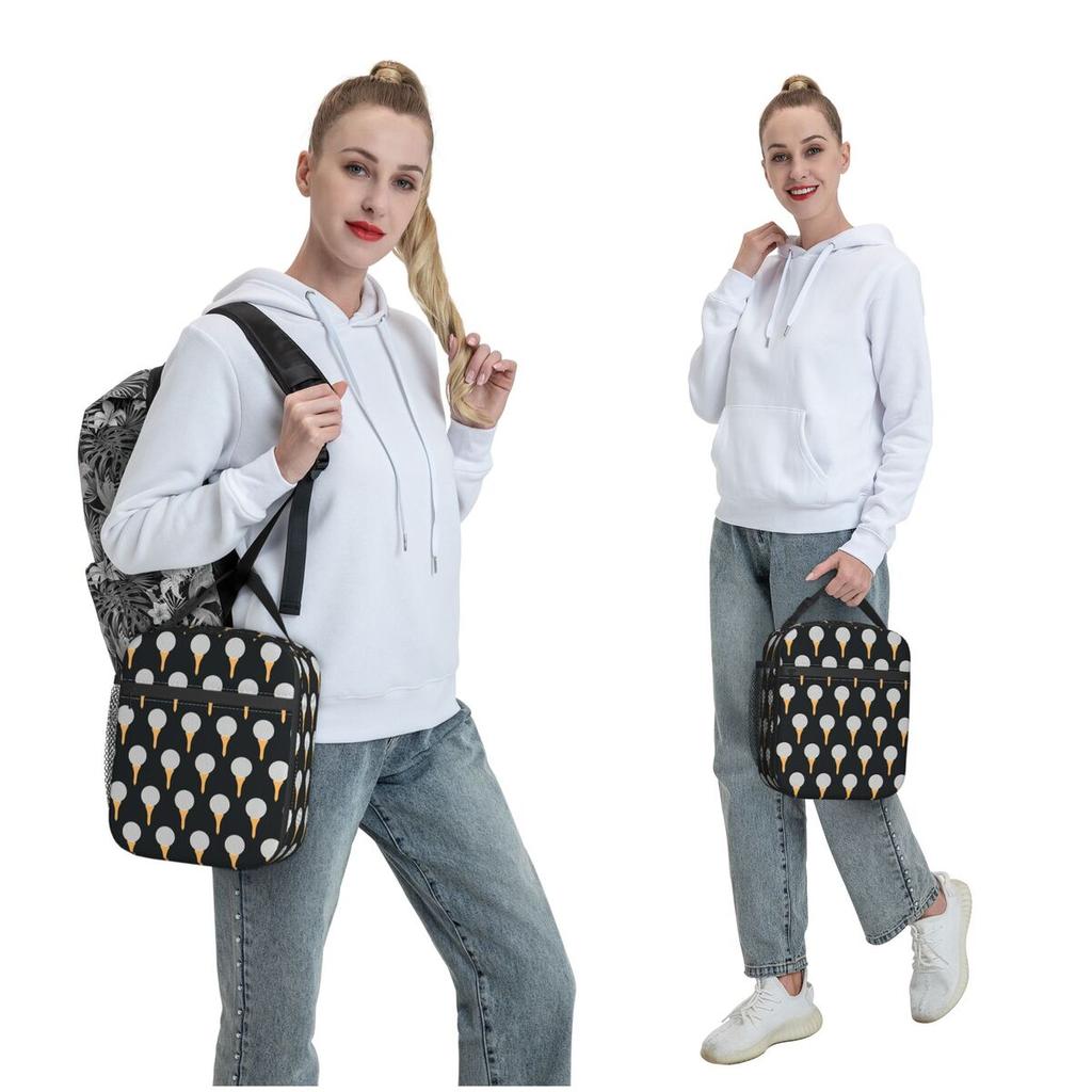 Golf Ball White Pattern Insulated Lunch Bag for Women Children Leakproof Food Boxes Thermal Lunch Box Tote